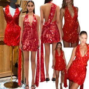 🆕 MISHA COLLECTION 🧿 NWOT Red Sapphire Sequins Mini Dress, Sz XS - Sz US 2